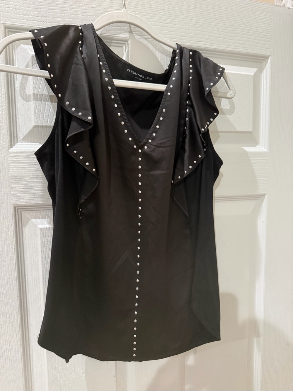 Generation Love Black V-Neck Stud & Ruffle Camisole - Picture 2 of 6